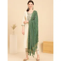 all about you Women Floral Embroidered Regular Thread Work Pure Cotton Kurta with Trousers & With Dupatta-picture-15