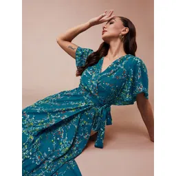 all about you Women Floral Print Flared Sleeve Crepe Maxi Wrap Dress-picture-40
