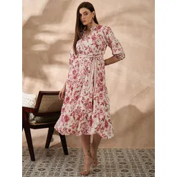 all about you Women Floral Print Keyhole Neck Puff Sleeve Crepe Fit & Flare Maxi Dress-picture-41