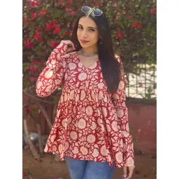 all about you Women Floral Printed Gathered V-Neck Top-picture-40