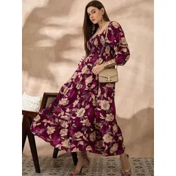 all about you Women Floral Printed Puff Sleeve Fit & Flare Maxi Dress-picture-17