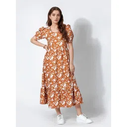 all about you Women Floral Printed Puff Sleeve Fit & Flare Midi Dress-picture-19