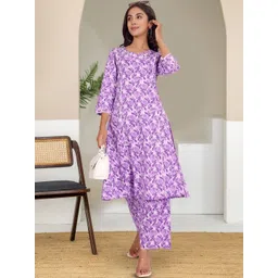 all about you Women Floral Printed Regular Kurta with Trousers-picture-37