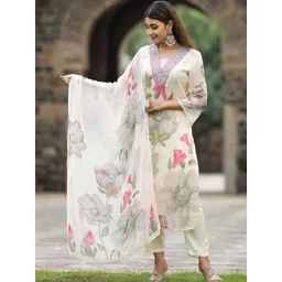 all about you Women Floral Printed Regular Kurta with Trousers & With Dupatta-picture-29
