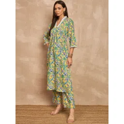 all about you Women Floral Printed Regular Pure Cotton Kurta with Palazzos image 4
