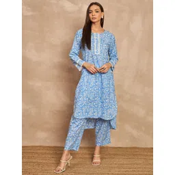 all about you Women Floral Printed Regular Pure Cotton Kurta with Trousers-picture-10