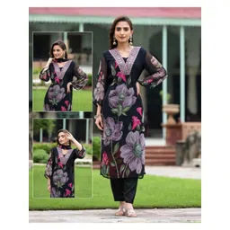 all about you Women Floral Printed Regular Thread Work Kurta with Trousers & With Dupatta-picture-24