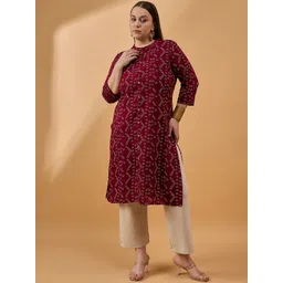 all about you Women Geometric Printed Cherry Red Kurta-picture-12