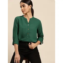 all about you Women Green Solid Shirt Style Top-picture-23