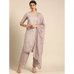 all about you Women Mauve Ethnic Motifs Embroidered Regular Sequinned Chanderi Silk Kurta with Palazzos &-image-18