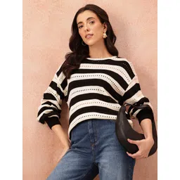 all about you Women Open Weave Striped Acrylic Pullover-picture-37