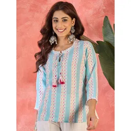 all about you Women Print Tie-Up Neck Cotton Top-picture-24