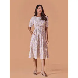all about you Women Printed Puff Sleeve Fit & Flare Midi Dress-picture-11