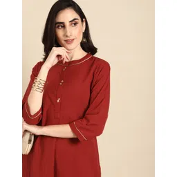 all about you Women Red Solid Pure Cotton Kurta with Zari Trim-picture-17