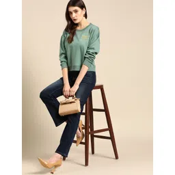 all about you Women Sage Green Solid Sweatshirt With Embroidered Detail-picture-19