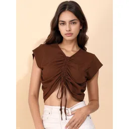 all about you Women Solid Crepe Crop Top with Front Tie Up Detail-picture-17