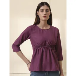 all about you Women Solid Purple Round Neck Peplum Top-picture-42
