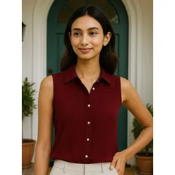 all about you Women Solid Red Shirt Style Sleeveless Top-picture-31