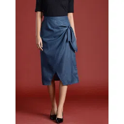 all about you Women Solid Wrap Around Blue Skirt-picture-10