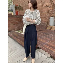 all about you Women Striped Tie-Up Neck Puff Sleeve Shirt Style Top-picture-21