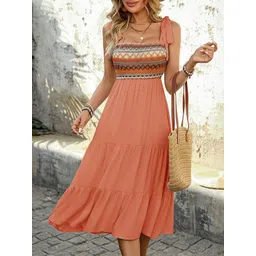 all about you Women Tie-Up Neck Tiered Fit and Flare Midi Dress-picture-17
