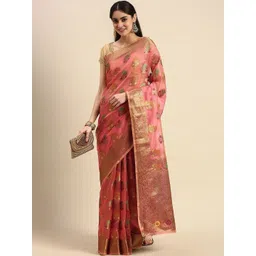 all about you Woven Design Zari Organza Handloom Banarasi Saree image 1