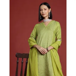 all about you Zari Embroidered Striped A-Line Kurta with Trousers & Dupatta-picture-22