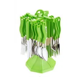 all in one Royal Green Cutlery Set / Spoon Set / Spoon Stand / 24 - Pieces Cutlery set Stainless Steel, Plastic Cutlery Set (Pack of 24) Plastic, Stainless Steel Cutlery Set-picture-28