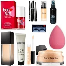 All-in-One Women’s Makeup Set – Foundation, Fixer, Concealer, Compact Powder, False Eyelashes, Lip Tint, Kajal, Eyeliner, Mascara, HD Glow & Sponge-image-34