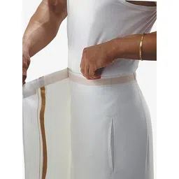 All Size Adjustable Velcro White Cotton Pocket Dhoti with Gold Zari Border for Men (28 to 44 Inches) image 2