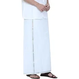 All Size Adjustable Velcro White Cotton Pocket Dhoti with Silver Jari Border for Men (28 to 44 Inches)-picture-11