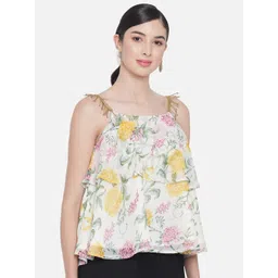 ALL WAYS YOU Floral Print Two Tiered Embellished Shoulder Straped Georgette A-Line Top-picture-26