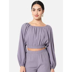 ALL WAYS YOU Square Neck Puff Sleeves Gathered Blouson Crop Top-image-32