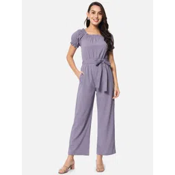 ALL WAYS YOU Square Neck Puff Sleeves Waist Tie Ups Basic Jumpsuit-image-12