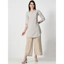 ALL WAYS YOU Stiped Shirt Collar Sequinned Cotton Straight Kurta-picture-25