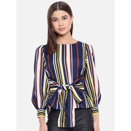 ALL WAYS YOU Striped Cuffed Sleeves Waist Tie-Ups Top-picture-17