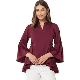 all ways you Women's Solid Bell Sleeve Poly Crepe Regular Top for Women (A2107TPMR586)-picture-28