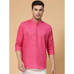 allan peter Band Collar Straight Short Cotton Kurta-picture-10