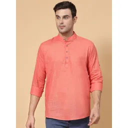 allan peter Band Collar Straight Short Cotton Kurta-picture-11