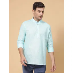 allan peter Band Collar Straight Short Cotton Kurta-picture-12