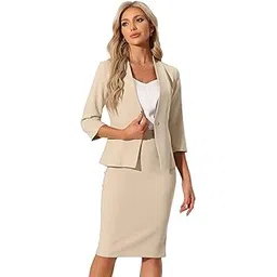 allegra k Business Skirt Suit Set for Women's 2 Piece Office Work Outfit Collarless Blazer Pencil Skirt-picture-15