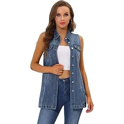 allegra k Women's Denim Vest Sleeveless Button Down Waistcoat Casual Long Jean Vests-picture-13