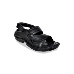 Allen Cooper Men Black Solid Leather Comfort Sandals-picture-20