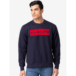 Allen Cooper Men Navy Blue Printed Cotton Sweatshirt-picture-39