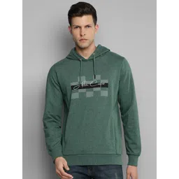 Allen Cooper Men Olive Green Printed Hooded Sweatshirt-image-0