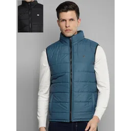Allen Cooper Men Teal Blue & Black Reversible Sleeveless Quilted Jacket-picture-26