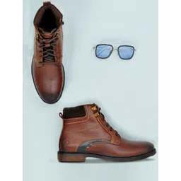 Allen Cooper Men Textured Genuine Leather Regular Boots-picture-10