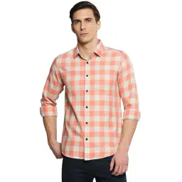 Allen Cooper Orange & Beige Regular Fit Check Shirt-picture-12