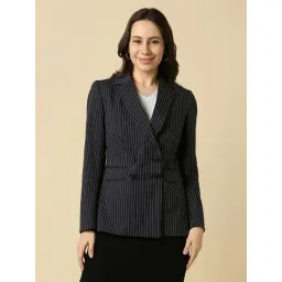 Allen Solly Black Regular Fit Striped Blazer-picture-40