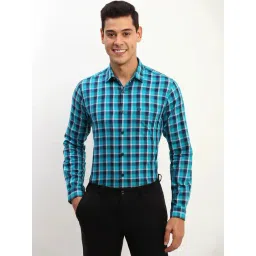 Allen Solly Blue Cotton Slim Fit Checks Shirt-picture-13